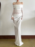 Vevesc  See Through Mesh Evening Dress For Women Aesthetic Clothes Hollow Out Vestido Feminino Off Shoulder One Piece Robe Femme Été