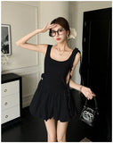 Vevesc  White Patchwork Ruffled Chic Mini Dress Women Elegant Casual Sling Dress Summer Korean Fashion Bodycon Festival Party Dress