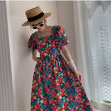 Vevesc Skirt Women's Summer New Large Women's Dress Fat Sister Oil Painting Fragmented Flower Skirt First Love Retro Gentle Dress