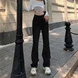 Vevesc Y2K Flare Jeans Women Streetwear Bandage Wide Leg Denim Pants Harajuku Korean High Waist Lace Up Loose Casual Trousers