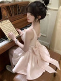 Vevesc  Y2K Sweet Mini Dress for Women Korean Bow Sleeveless Princess Birthday Party Short Dresses Summer Slim A-line Vestidos Clothes