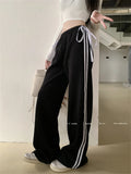 Vevesc Mopping Sports Trousers Chic Loose Women Bow New Spring 2024 Casual Office Lady High Waist Streetwear Wide Leg Pants