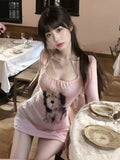 Vevesc Y2k Aesthetic Cartoon Dog Print Vestidos Streetwear Sweet Halter Backless Dress Summer Harajuku Women Bandage Camisole Dresses