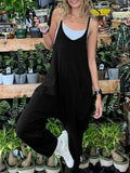 Vevesc  Solid Hippie Baggy Pockets Strappy Rompers Womens Jumpsuits Casual Streetwear