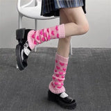 Vevesc Winter Kawaii Leg Warmer Gyaru Leg Warmers Warm Knitted Striped Leg Cover Y2k Knee High Socks Lolita Boot Cuff Boot Sleeves