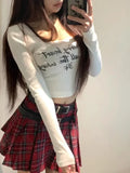 Vevesc Y2k Aesthetic Slim High Waist Tee Luxury Diamod Patchwork Lace Long Sleeve Crop Top All Match Summer High Street American Shirt