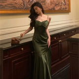 Vevesc  Elegant Satin Halter New Vintage Niche Waisted Fishtail Dress Formal Gown Party Dresses Sling Backless Waist Evening vestidos