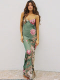 Vevesc sexy elegant women dress Y2K summer trend sweet blossoms print romantic camisole maxi skinny elastic bodycon Vestidos