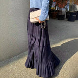 Vevesc  A-line Women Skirts Spring Summer Korean Fashion Chic Solid Sweet Faldas Mujer Pleated Elegant Casual Long Skirt