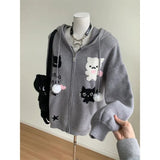 Vevesc Kawaii Cute Autumn Print Office Lady Hoodies Y2k Aesthetic Subcultural Streetwear Vintage Loose Sweatshirts Punk Women Coats