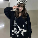 Vevesc Y2k Aesthetic All Match Loose Print Jumpers Sweet Cool American Popular Preppy Style Sweaters Gothic Lazy High Street Pullovers