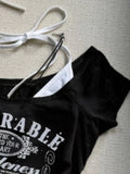 Vevesc Harajuku Women Vintage Letter Printing T-shirt Streetwear Bottoming Crop Tees Y2k Aesthetic Fake Two Pieces Halter Patchwork Top