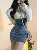 Vevesc Blue Vintage Knitted Two Piece Set Women Sexy Denim Party Mini Skirt Set Female Split Casual Fashion Skirt Suit Autumn New