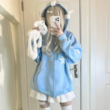 Vevesc Kawaii Hoodies Women Japanese Y2k Star Girl Pink Harajuku Gothic Angel Zipper Sweatshirts Oversize Cutecore Lolita Tops