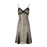 Vevesc Leopard Print Vintage Dresses Woman Sexy Japanese 2000s Style Y2k Bodycon Short Dress Sleeveless Lace One-piece Dress