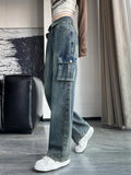 Vevesc Women's Oversize Cargo Jeans Vintage Cowboy Pants Harajuku Baggy Punk Denim Trousers Y2k Oversize Trashy 2000s Emo Clothes