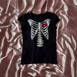 Vevesc Y2k Aesthetic Summer Fashion Vintage T Shirts Harajuku Gothic Skull Print Japan Clothing High Street Casual Women Crop Tops