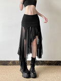Vevesc  Sexy Irregular Y2K Skirts Women Vintage American High Waist Slim Slit Long Skirt Casual Lady Streetwear Retro Summer Skirts