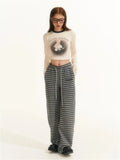 Vevesc Y2K Vintage Fleece Sweatpants Women Korean Fashion Winter Warm Basic Jogger Pants Oversize Harajuku Retro Striped Trousers