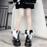 Vevesc Lolita Kawaii Fur Warm Leg Warmers Harajuku JK College Style Knitted Warm Socks Over Knee Boot Cuffs Wide Leg Socks