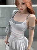 Vevesc Hot Girl Slip See Through Cover Up Ruffled Sexy Slim Patchwork Summer Fashion Sleeveless Short Vest Top Pullover Female