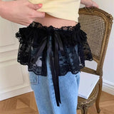 Vevesc Elegant Lace Mini Skirts Women Korean Style Sweet Lolita Short Skirts Cute High Waist Y2k Black Ruffle Skirt Streetwear