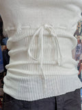 Vevesc  Drawstring White Knitted Tank Top for Woman Sleeveless Elastic Cotton Thin Vest Sweet Cute Simple Lace-up Y2k Crop Tops Summer