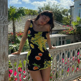 Vevesc Flower Print Sleeveless Mini Bodycon Women's Dress Vacation Summer Dresses For Woman 2024 Sexy Kylie Jenner Y2K Outfits