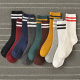 Vevesc Socks Women Woman Korean Version Japanese Striped Cotton Tube Pile Socks Spring Ins Tide Socks College Style Skarpety Cotton Sox