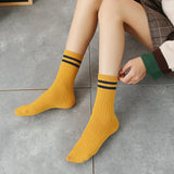 Vevesc Socks Women Woman Korean Version Japanese Striped Cotton Tube Pile Socks Spring Ins Tide Socks College Style Skarpety Cotton Sox