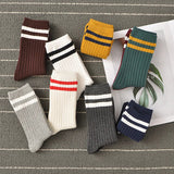 Vevesc Socks Women Woman Korean Version Japanese Striped Cotton Tube Pile Socks Spring Ins Tide Socks College Style Skarpety Cotton Sox