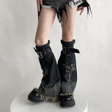 Vevesc Punk Gothic Cross Denim Leg Warmers Harajuku Boot Cuffs Sock Y2K Star Strap Leg Covers Personalized Calf Socks Y2k Accessories