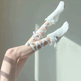 Vevesc Japanese Lace Cross Straps Tie Leg Socks Jk Women Cotton Sexy Stockings Socks Thin Women's Middle Tube Socks Party Long Socks