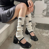 Vevesc New Japanese Bow JK Knitted Leg Socks Wool Pile Socks Leg Warmer Y2k Punk Harajuku Leg Cover Pile Socks Korean Leg Socks