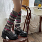 Vevesc Vintage Striped Wool Leg Socks Harajuku Hot Girl Beggar Leg Warmers Y2k Punk Knitted Leg Cover Japanese Accessories