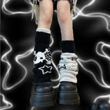 Vevesc Y2K Punk Knitted Leg Warmers Star Gothic Cross Harajuku Women Heart Socks Calf Socks Boots Cover Socks Halloween Accessories