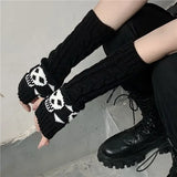 Vevesc Skull Stockings Gloves Set Punk Women Harajuku Dark Gothic Y2K Long Socks Knee Lolita Girls High Socks Cosplay Accessories