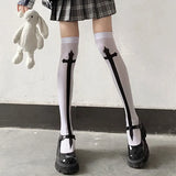 Vevesc Cross Stockings Cosplay Black Women Punk Harajuku Dark Gothic Y2K Festival Party Hosiery Long Socks Knee Lolita Girls High Socks