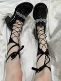 Vevesc 1 pair of JK calf strap socks with cross strap Lolita stockings with hollow