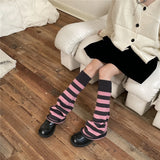 Vevesc Korean Pink Punk Women Leg Warmers Stripe Japanese Boot Cuffs Knit Leg Spreader Gothic JK Harajuku Long Cable Flared Socks