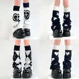 Vevesc Y2K Punk Knitted Leg Warmers Star Gothic Cross Harajuku Women Heart Socks Calf Socks Boots Cover Socks Halloween Accessories
