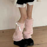 Vevesc New Bow Lamb Leg Warmers Winter Warm Plush Boots Cover Socks Half Leg Socks Y2K Women Gothic Lolita Kawaii Jk Accessories
