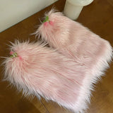 Vevesc Women Cherry Fur Faux Leg Warmers Kawaii Lolita Leggings Boots Stocking Y2k Girls Boot Cover Harajuku Fur Foot Warming Cover
