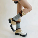 Vevesc New Retro Leg Warmers Winter Button Opening American Y2K Harajuku Hot Girl Japanese Contrast Color Pile Knitted Wool Long Socks