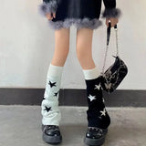 Vevesc AB Star Knitted Leg Warmers Y2K Gothic Harajuku Women Japanese Socks Hot Girl Accessories High Tube Calf Socks Boots Cover Socks