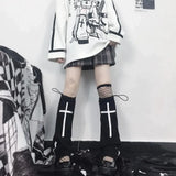 Vevesc Leg Warmers Lolita Goth Punk Cross Gothic Harajuku Socks Japanese JK Y2k Accessories Hot Girl Leg Set Black Socks Boot Cuff