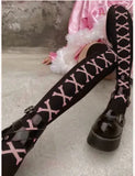 Vevesc JK Girls Socks Black Goth Cute Fish Net Stockings Pink Y2K Harajuku Lolita Long Knee Socks Cosplay JK Lolta Thigh High Stockings