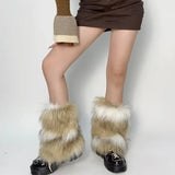 Vevesc New Retro Imitation Fur Hairy Leg Warmers Hot Girl Y2k Winter Boots Socks Furry Socks Women Punk Jk Knee-length Hiphop Warm Sock