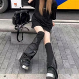 Vevesc Women's PU Leather Patchwork Pocket Black Leg Cover Fashionable Versatile Spicy Girl Sock Sleeves Female Knee Length Socks