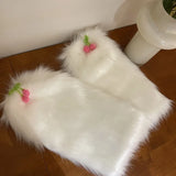 Vevesc Kawaii Fur Faux Leg Warmers Cherry Lolita Japanese Women Leggings Boots Covers Y2k Girls Harajuku Fur Foot Warming New Year Gift